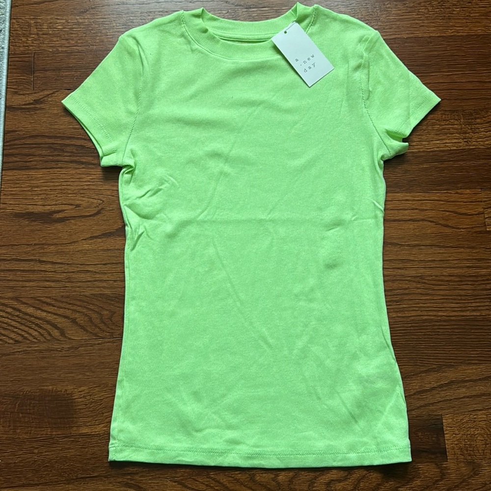Lime green ribbed T-shirt